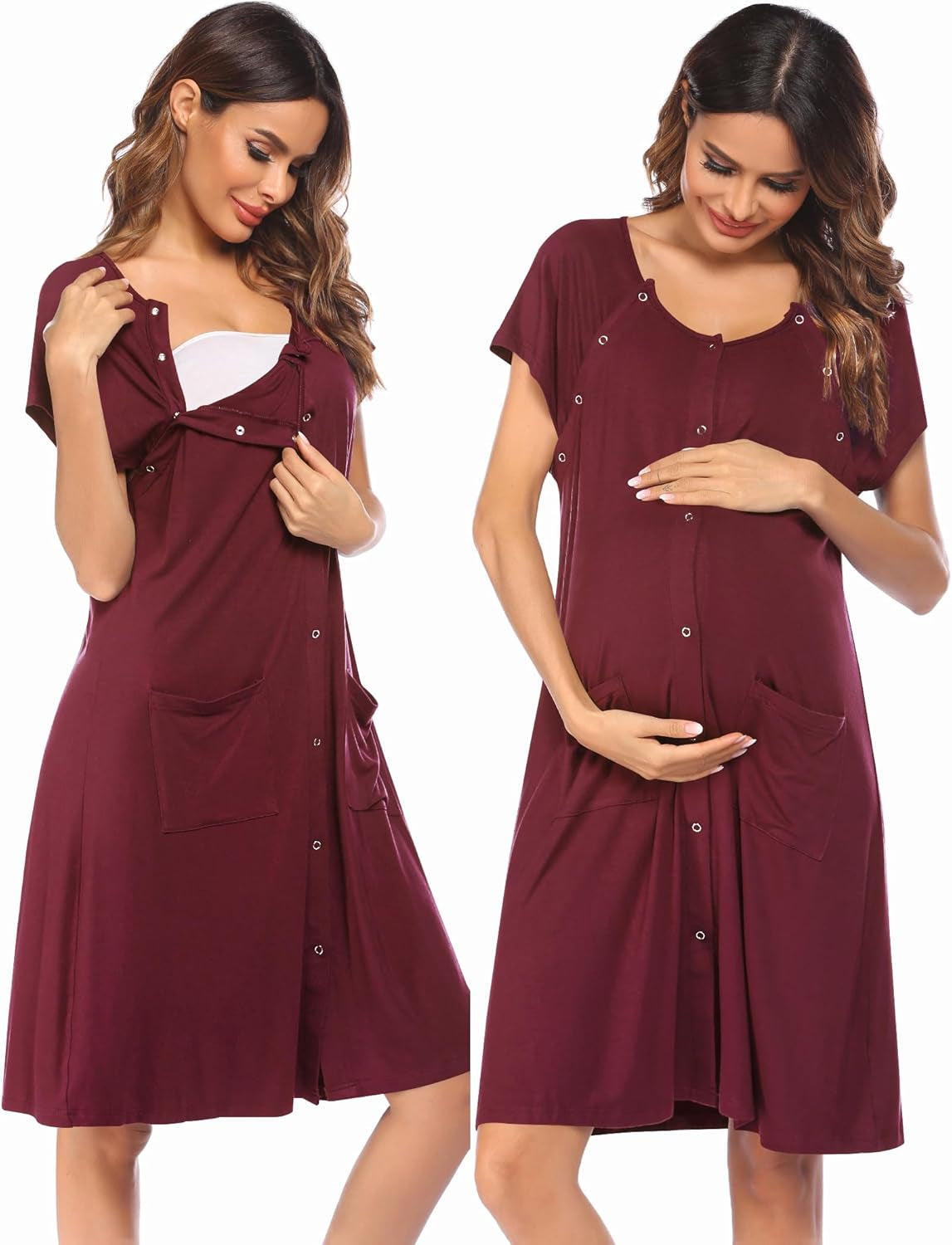 Ekouaer 3 in 1 Labor/Delivery/Hospital Gown Nursing Dress Maternity Nightgown Sleepwear for Breastfeeding with Button S-XXL