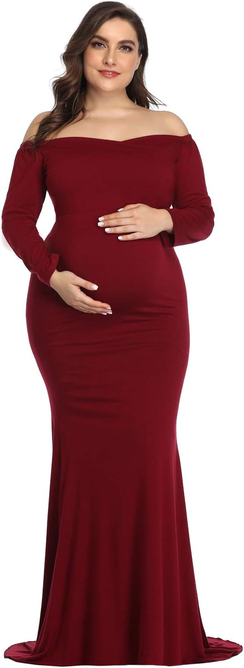 Ynimioaox Maternity Photoshoot Dress Long Sleeve Elegant Maxi Photography Dress Slim Stretchy Gowns