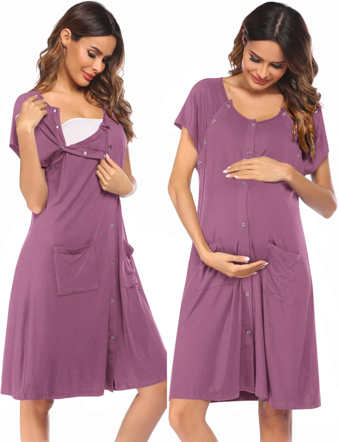 Ekouaer 3 in 1 Labor/Delivery/Hospital Gown Nursing Dress Maternity Nightgown Sleepwear for Breastfeeding with Button S-XXL