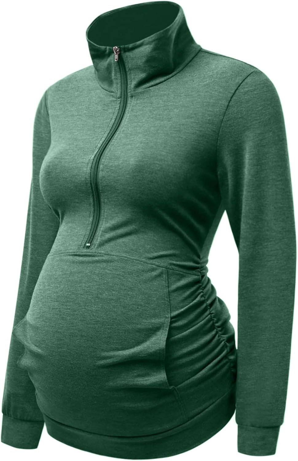 DEBELLY Maternity Shirt with Pocket Women'S Lapel Top Casual Pregnancy Long Sleeve Zipper Sweatshirt