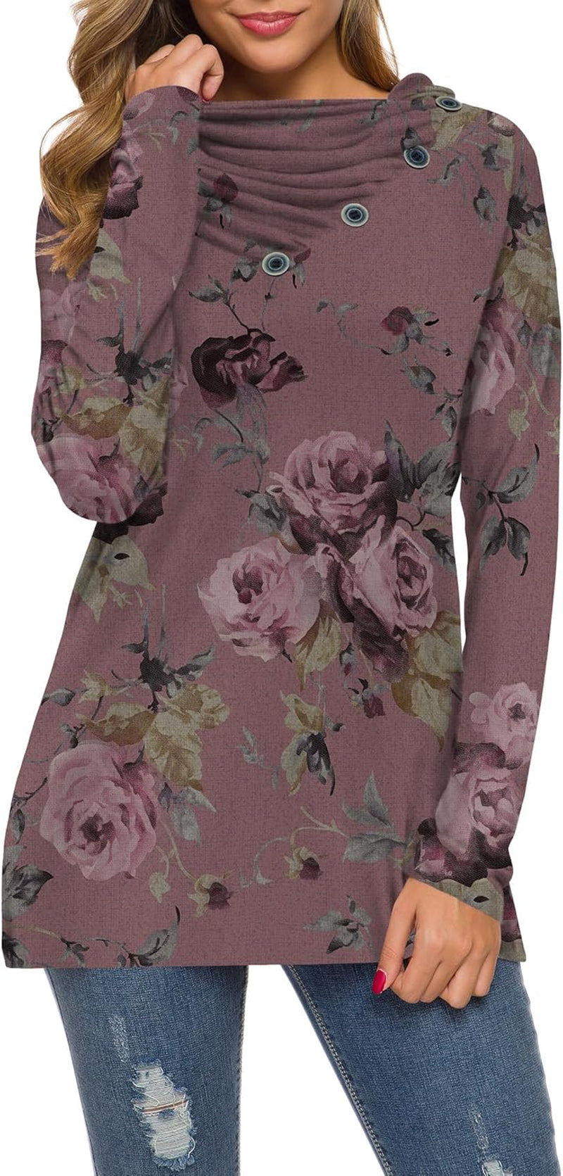 WEACZZY Women'S Long Sleeve Shirts Button Cowl Neck Casual Loose Tunic Tops Blouse Dressy Fall Fashion 2025