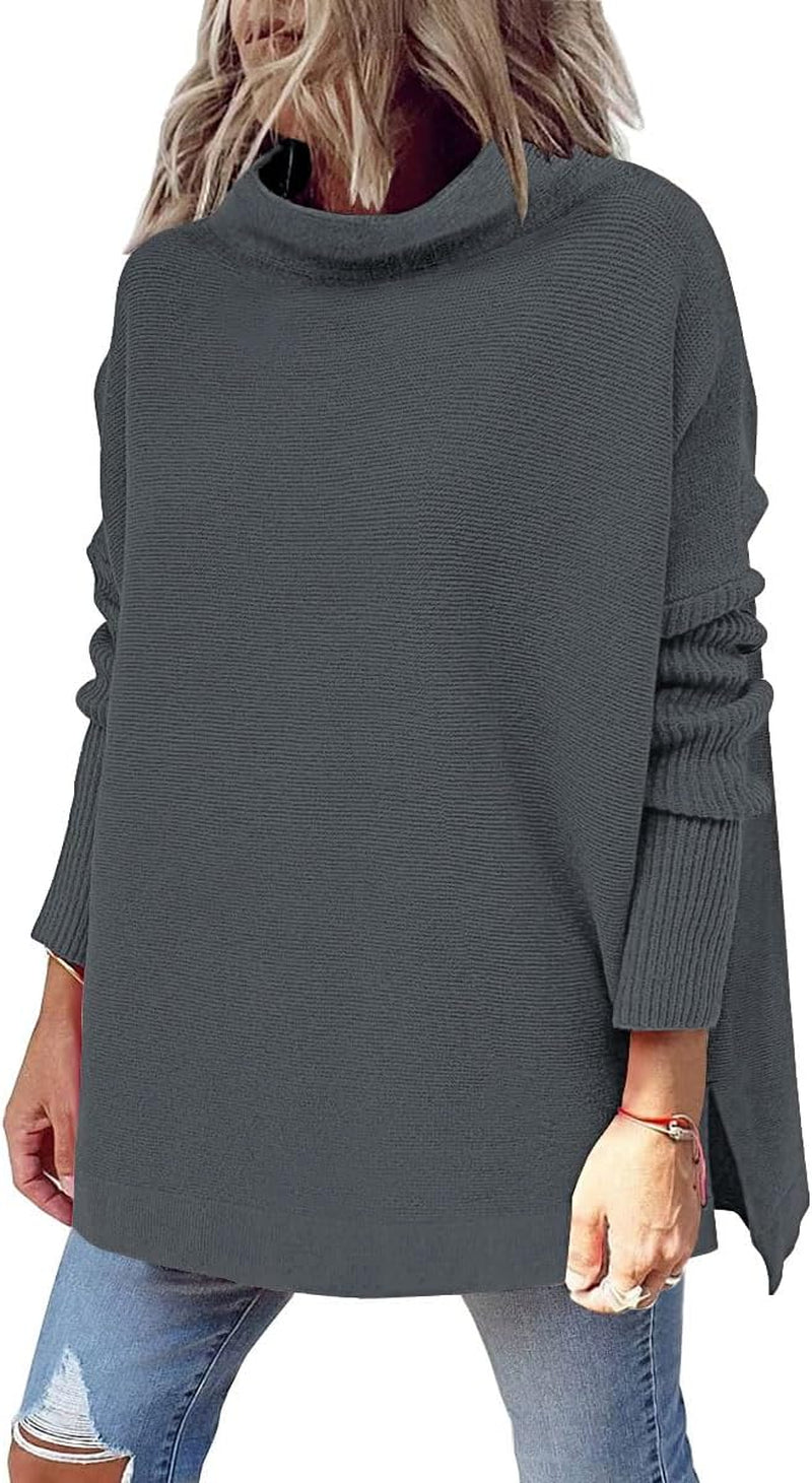 LILLUSORY Women'S Mock Turtleneck Sweater Oversized Long Sleeve Casual Knit Pullover Tunic Tops Wear with Leggings