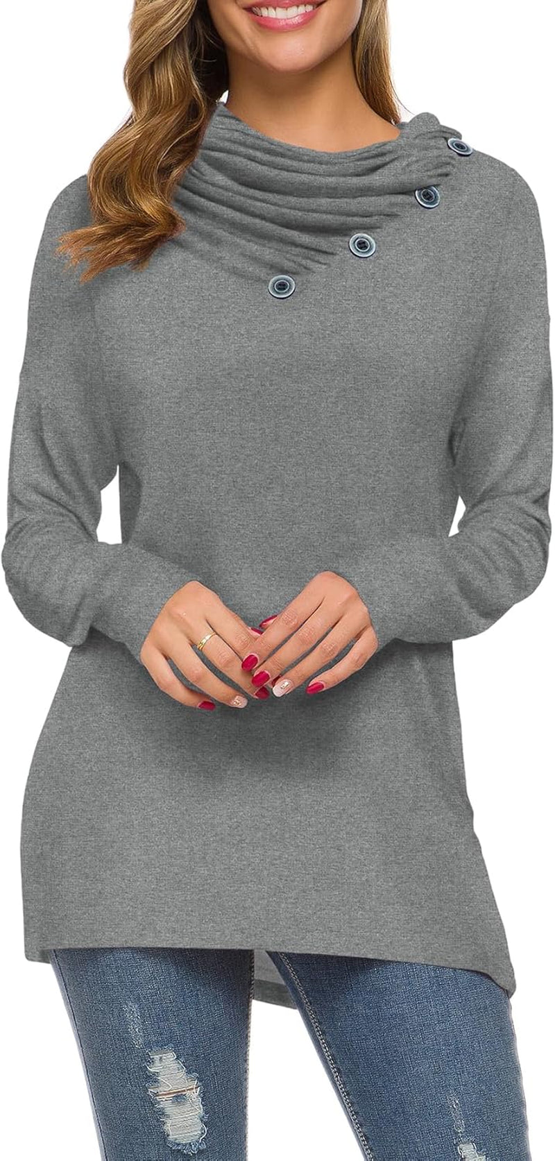 WEACZZY Women'S Long Sleeve Shirts Button Cowl Neck Casual Loose Tunic Tops Blouse Dressy Fall Fashion 2025