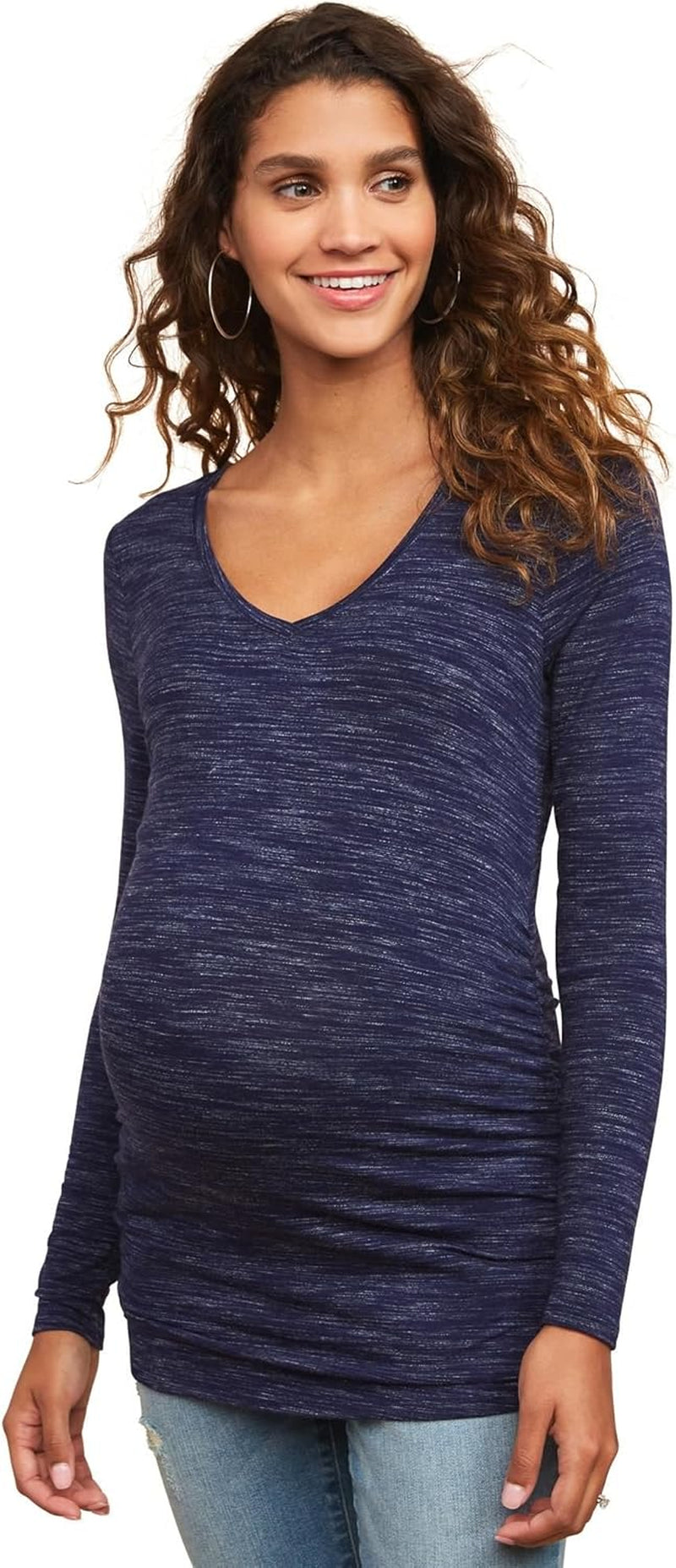 Motherhood Maternity Women'S Long Sleeve V-Neck Side Ruched Tee Shirt