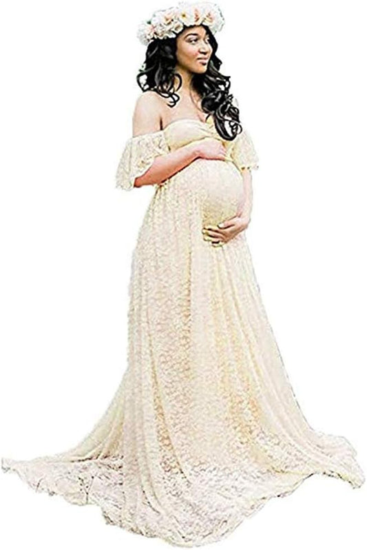 Sicily Women'S Lace Off-Shoulder Long Maternity Dress plus Photography