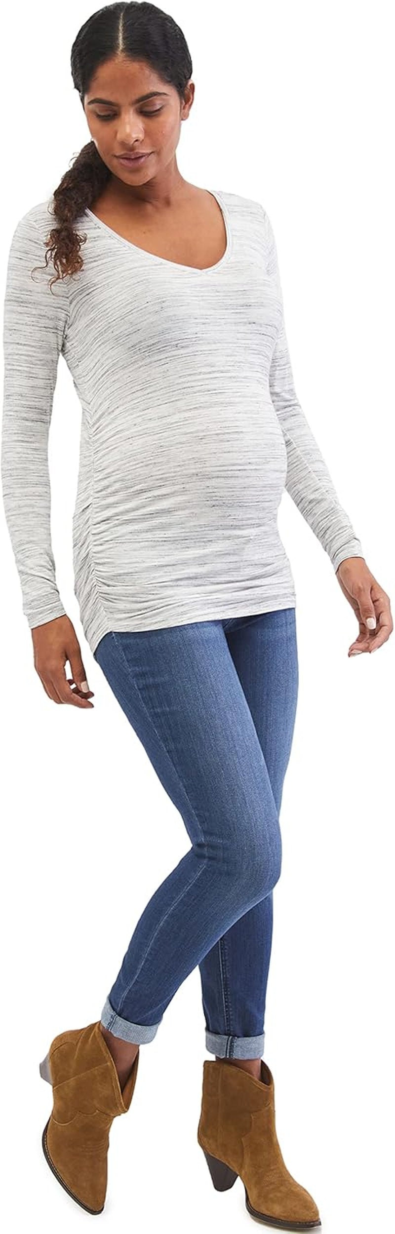 Motherhood Maternity Women'S Long Sleeve V-Neck Side Ruched Tee Shirt