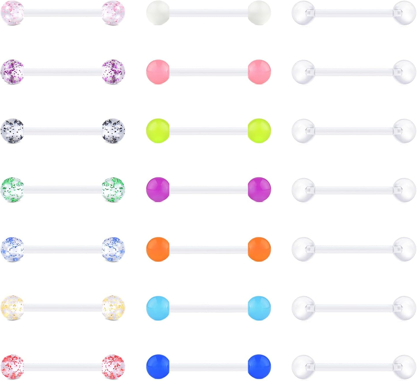 VCMART 14G Plastic Tongue Rings Plastic Nipple Rings for Surgery Clear Tongue Ring Nipple Piercings Glow in Dark Flexible Acrylic Straight Barbell Piercing Retainer for Work Sports 12/14/16/18MM