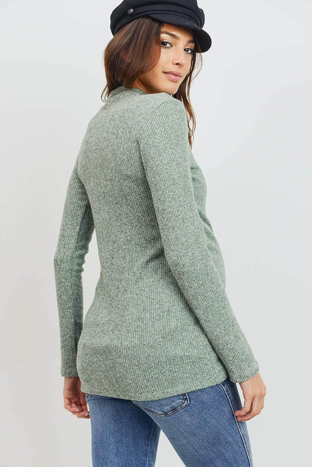 Women'S Knit Ribbed Maternity Top with Mock Neck Long Sleeve
