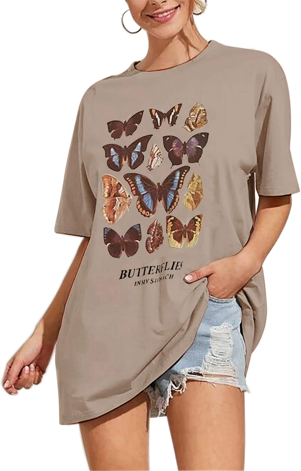 Meladyan Women’S Oversize Graphic Printed Loose Tee Short Sleeve round Neck Loose Tee Shirts Tops