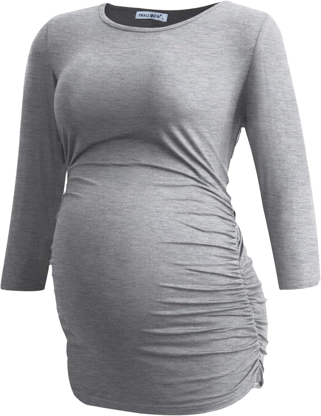 Smallshow Women'S Maternity Tunic Tops Clothes 3/4 Sleeve Ruched Pregnancy Shirt