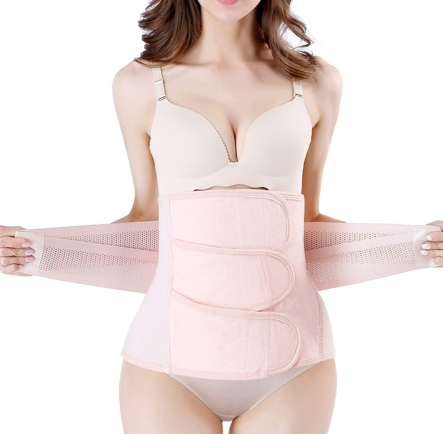 Postpartum shapewear showing before and after tummy flattening results