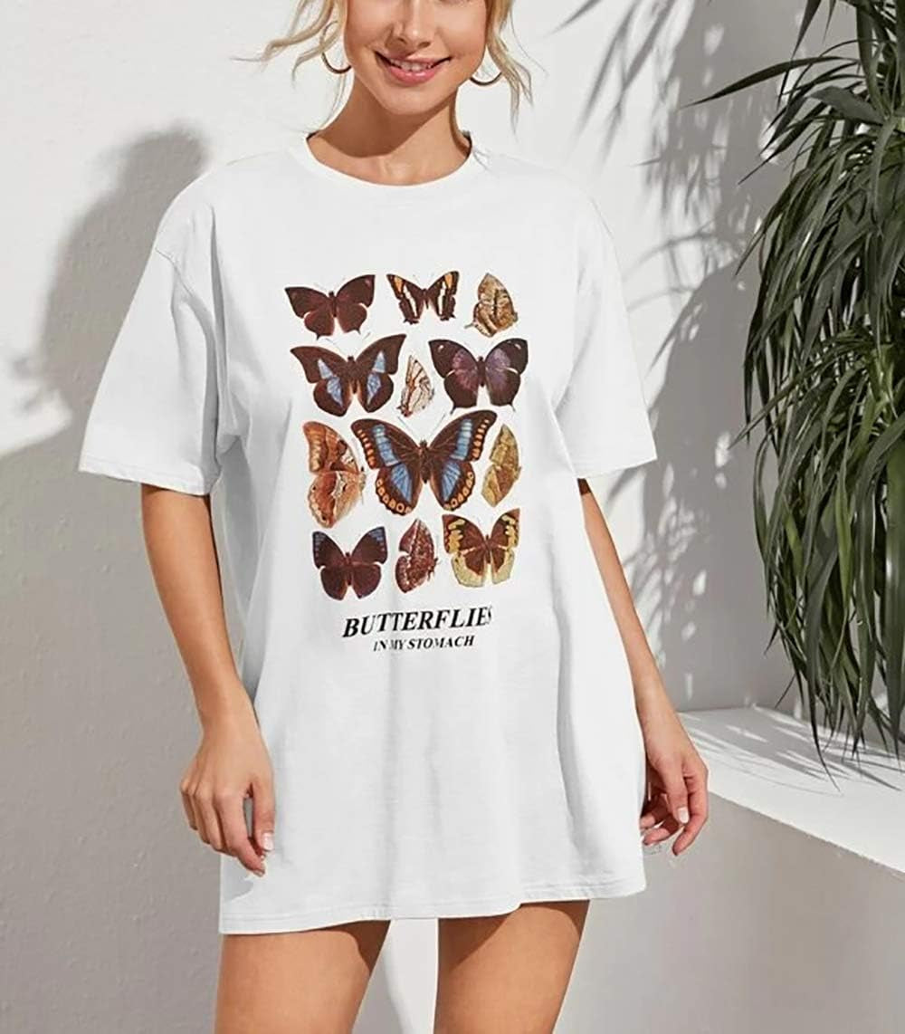 Meladyan Women’S Oversize Graphic Printed Loose Tee Short Sleeve round Neck Loose Tee Shirts Tops