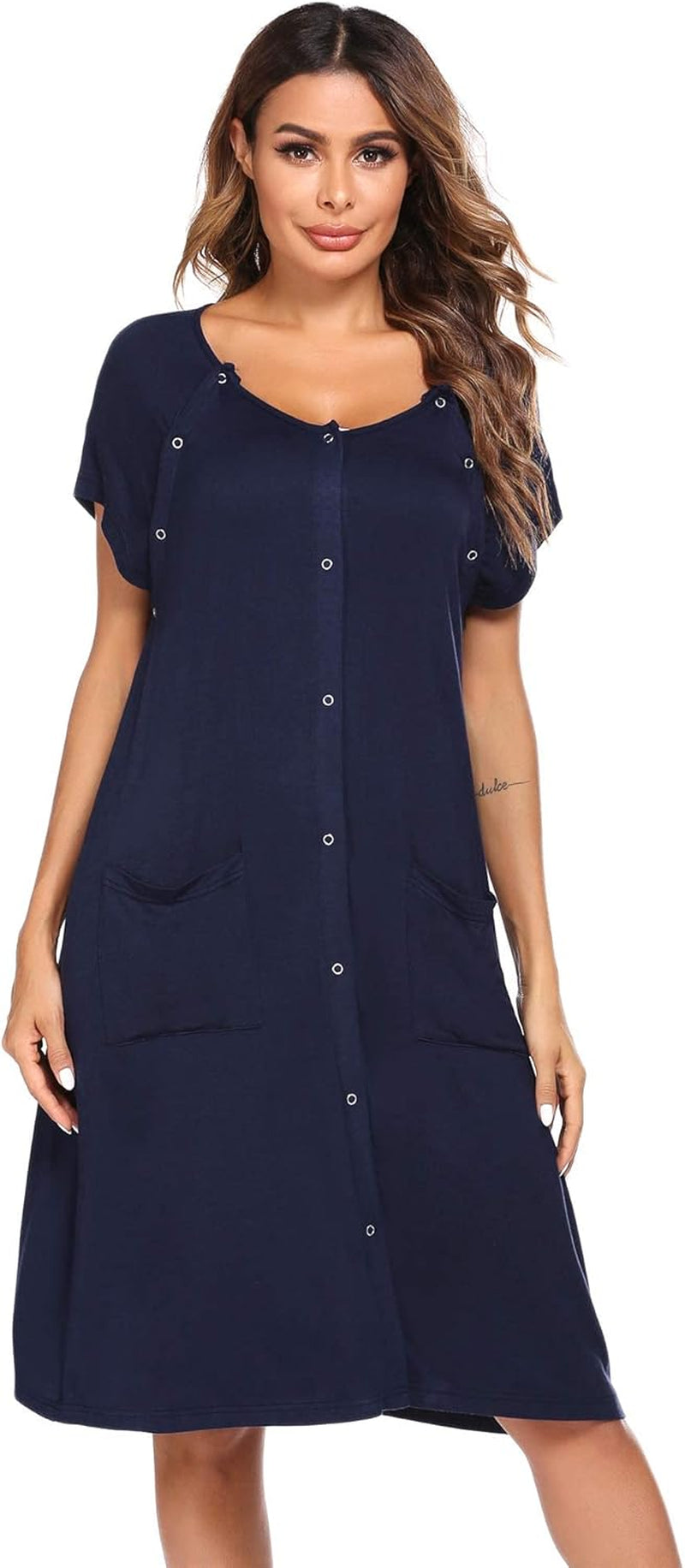 Ekouaer 3 in 1 Labor/Delivery/Hospital Gown Nursing Dress Maternity Nightgown Sleepwear for Breastfeeding with Button S-XXL