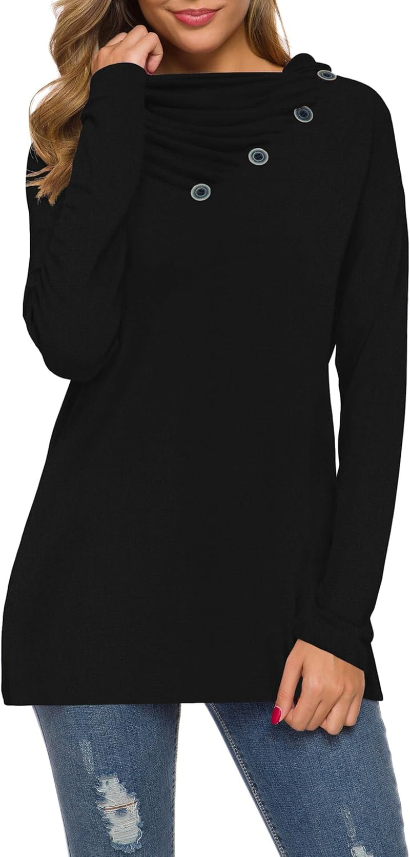WEACZZY Women'S Long Sleeve Shirts Button Cowl Neck Casual Loose Tunic Tops Blouse Dressy Fall Fashion 2025