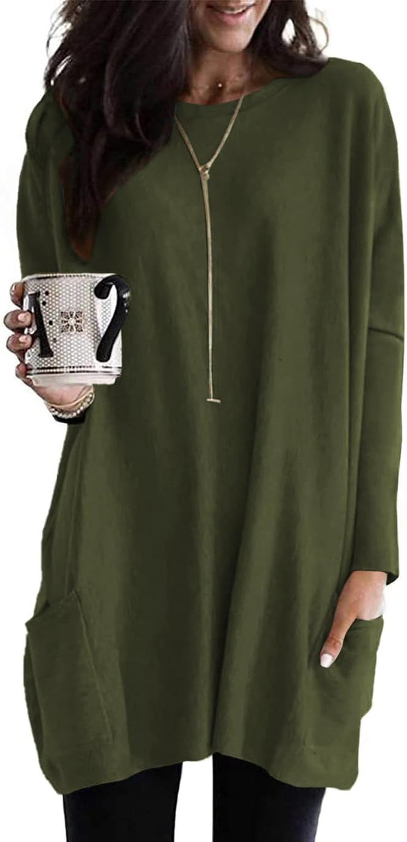 Naggoo Womens Long Sleeve Tunic Tops for Leggings with Pockets Fall Fashion 2025 Casual Long T Shirts