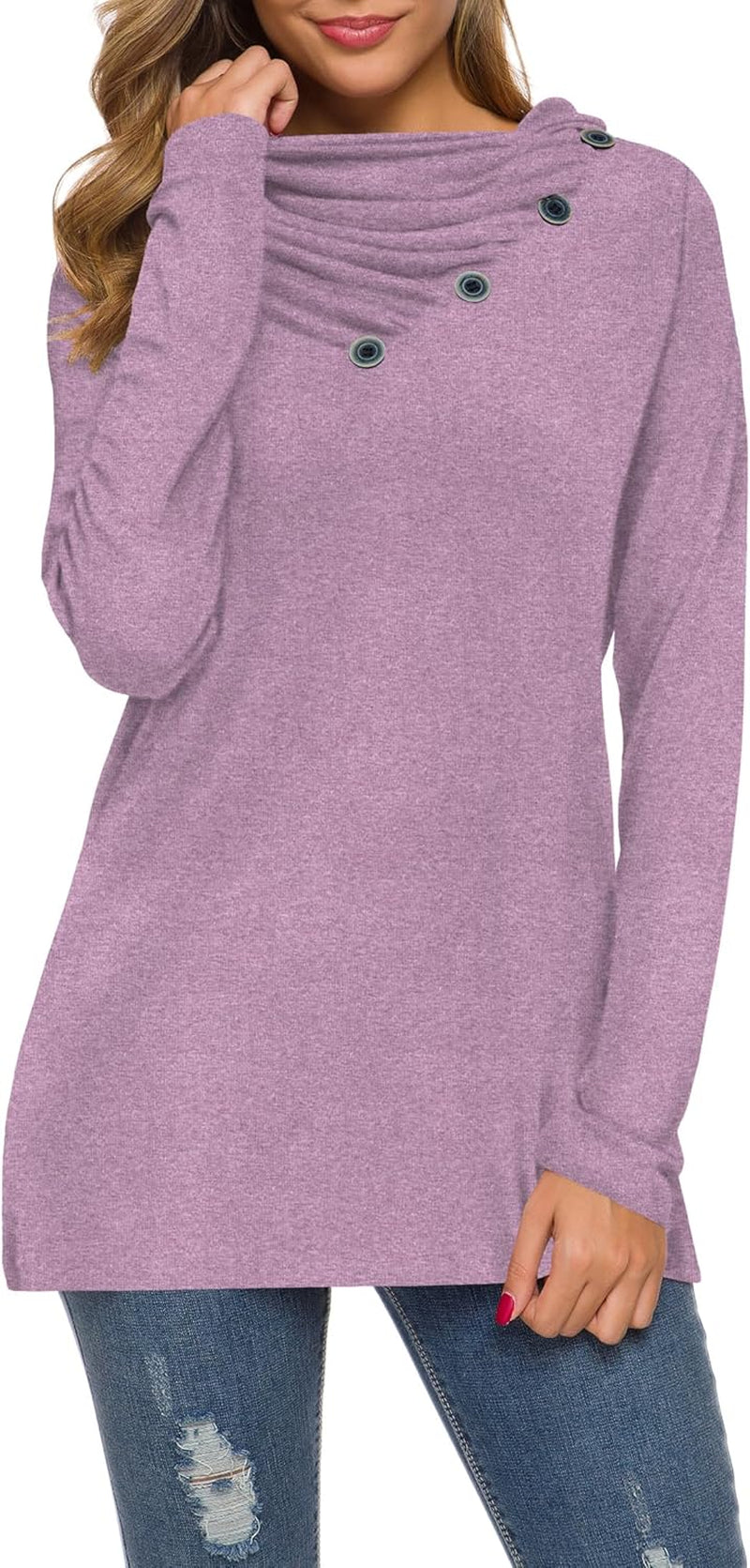 WEACZZY Women'S Long Sleeve Shirts Button Cowl Neck Casual Loose Tunic Tops Blouse Dressy Fall Fashion 2025