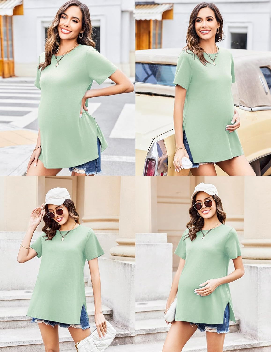 Ekouaer 3 Pack Maternity Shirts Short Sleeve Split Side Pregnancy Tops Casual Pregnant Tunic Blouse