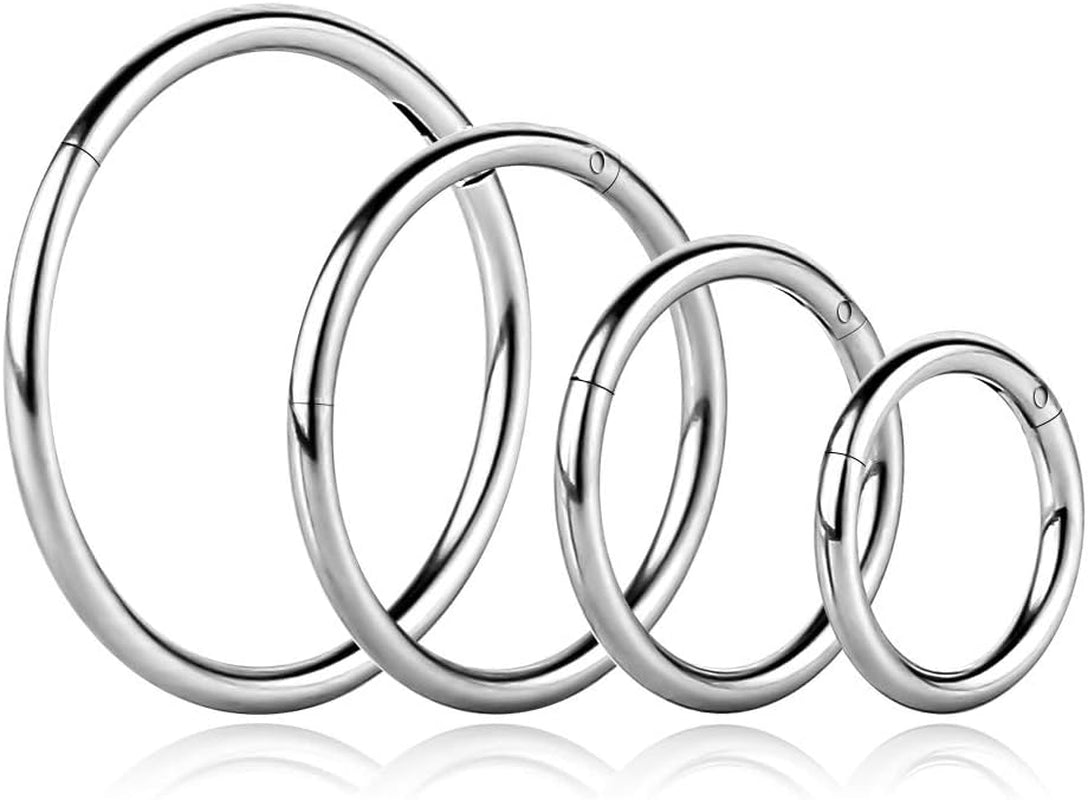 4Pcs 16G 18G 20G Surgical-Steel-Piercing-Ring-Nose-Rings-Hinged-Hoop-Earrings,6Mm 8Mm 10Mm 12Mm Seamless Stainless Steel Clicker Eyebrow Septum Piercing Hoop,Sliver Black Gold Rose Gold Rainbow Body Jewelry Set