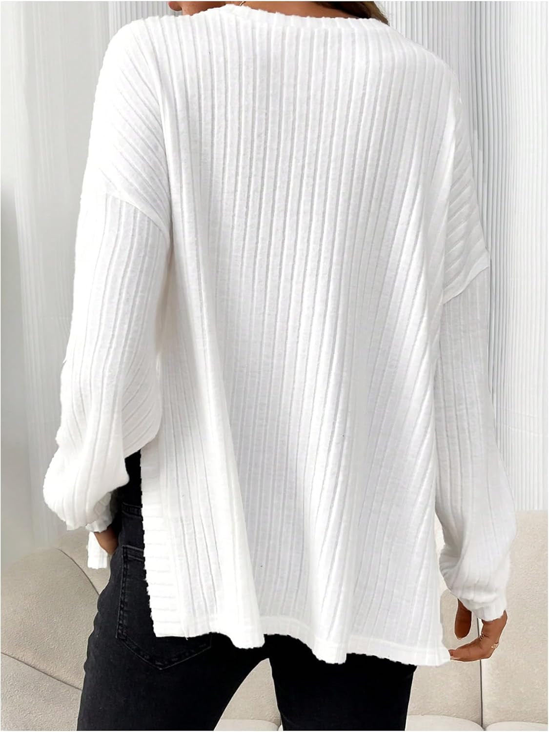 Makemechic Women'S Maternity Tee Shirt Long Sleeve round Neck Split Hem Rib Knitted Pregnancy Tops