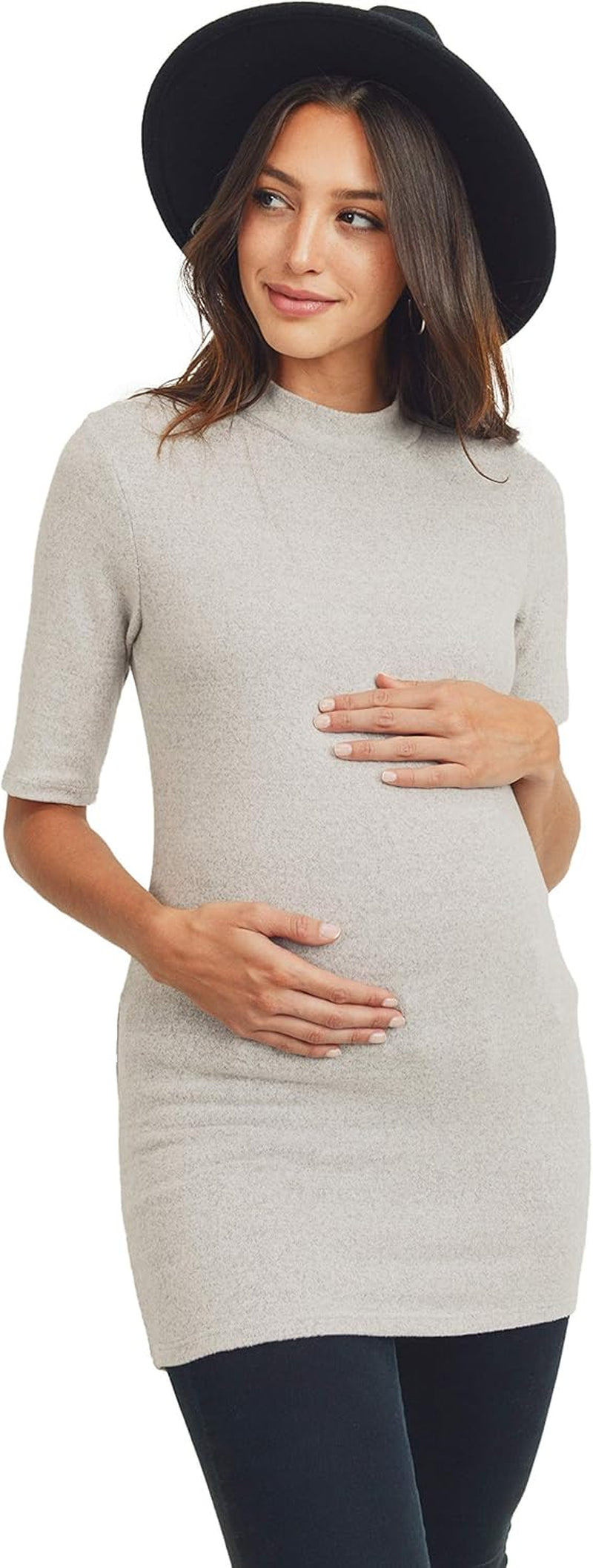 Women'S Knit Ribbed Maternity Top with Mock Neck Long Sleeve