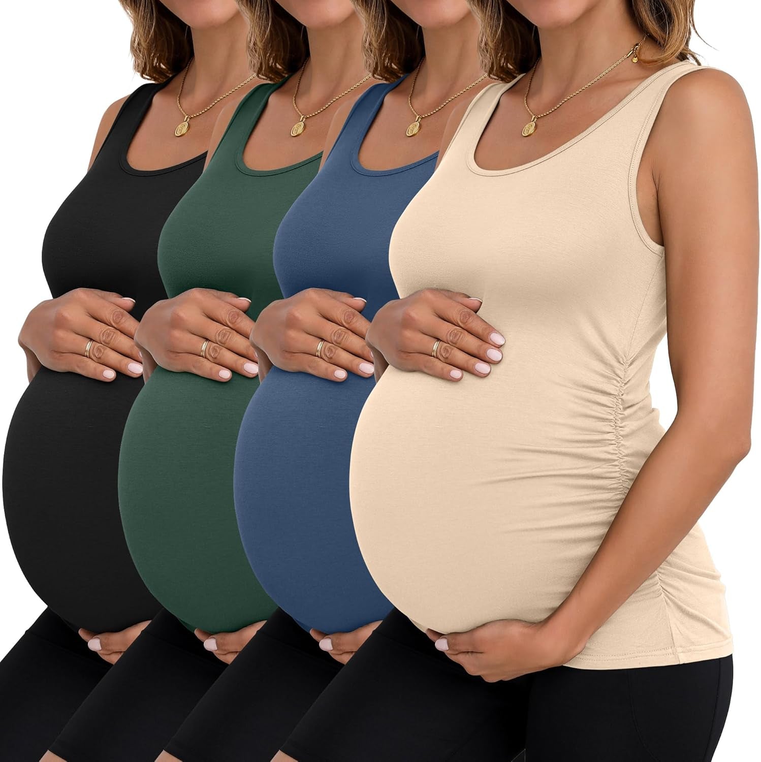 Ficerd 4 Pack Women'S Maternity Tank Tops Sleeveless Side Ruched Top Crew Neck Casual Pregnancy T-Shirts Summer Basic