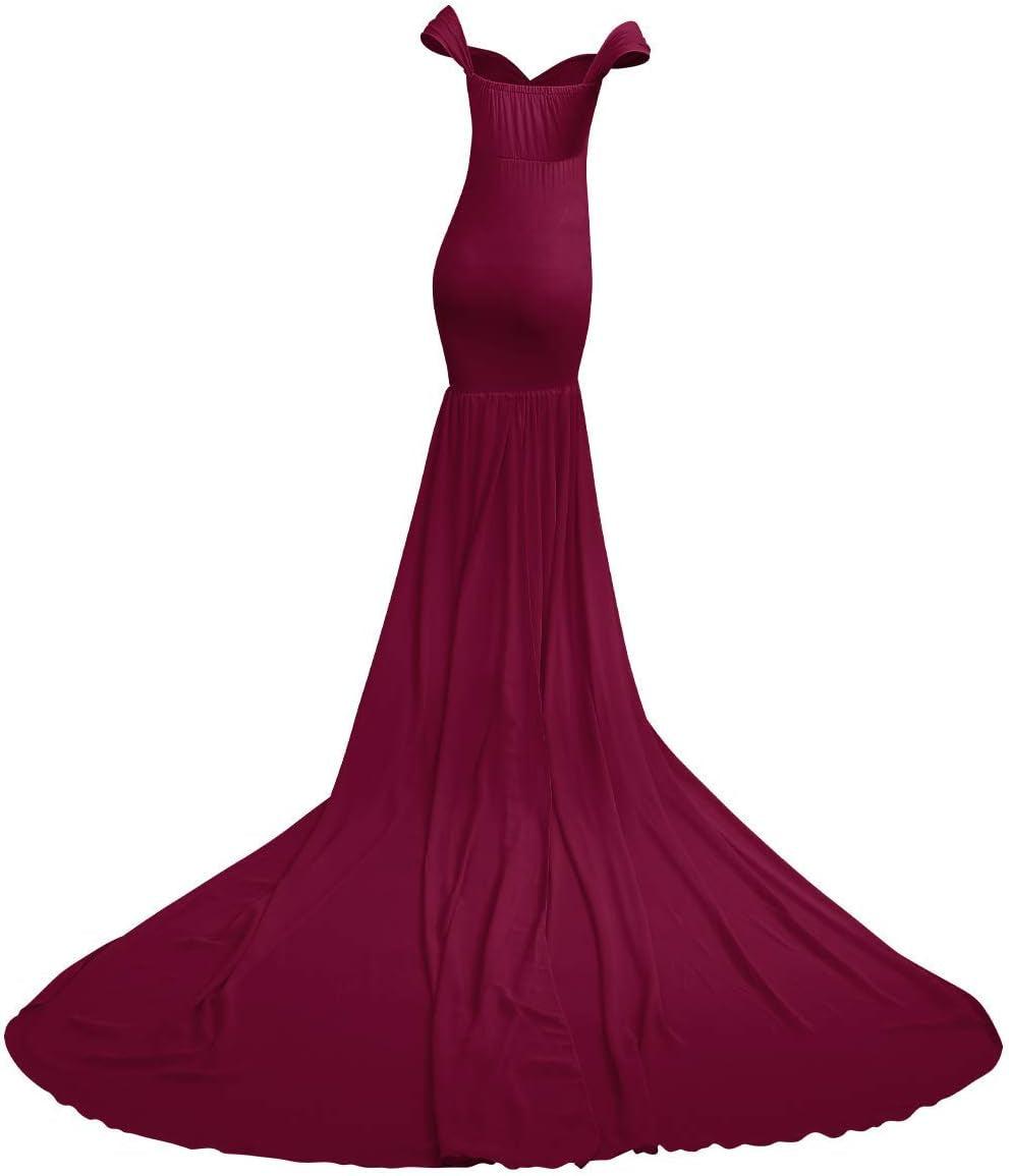 Women Maternity Dress for Photography Mermaid off Shoulder Slim Fitted Chiffon Gown Flowy Baby Shower Maxi Photo Props Dress