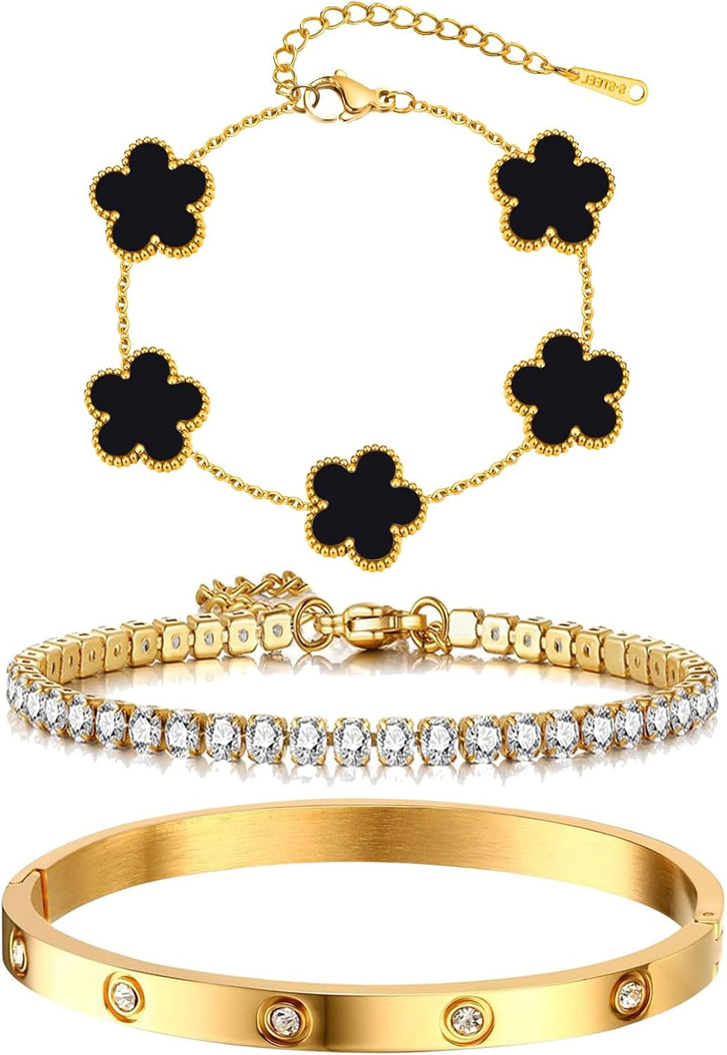 YOUNGGRACE Womens Stackable Floral Gold Bracelets 3Pcs