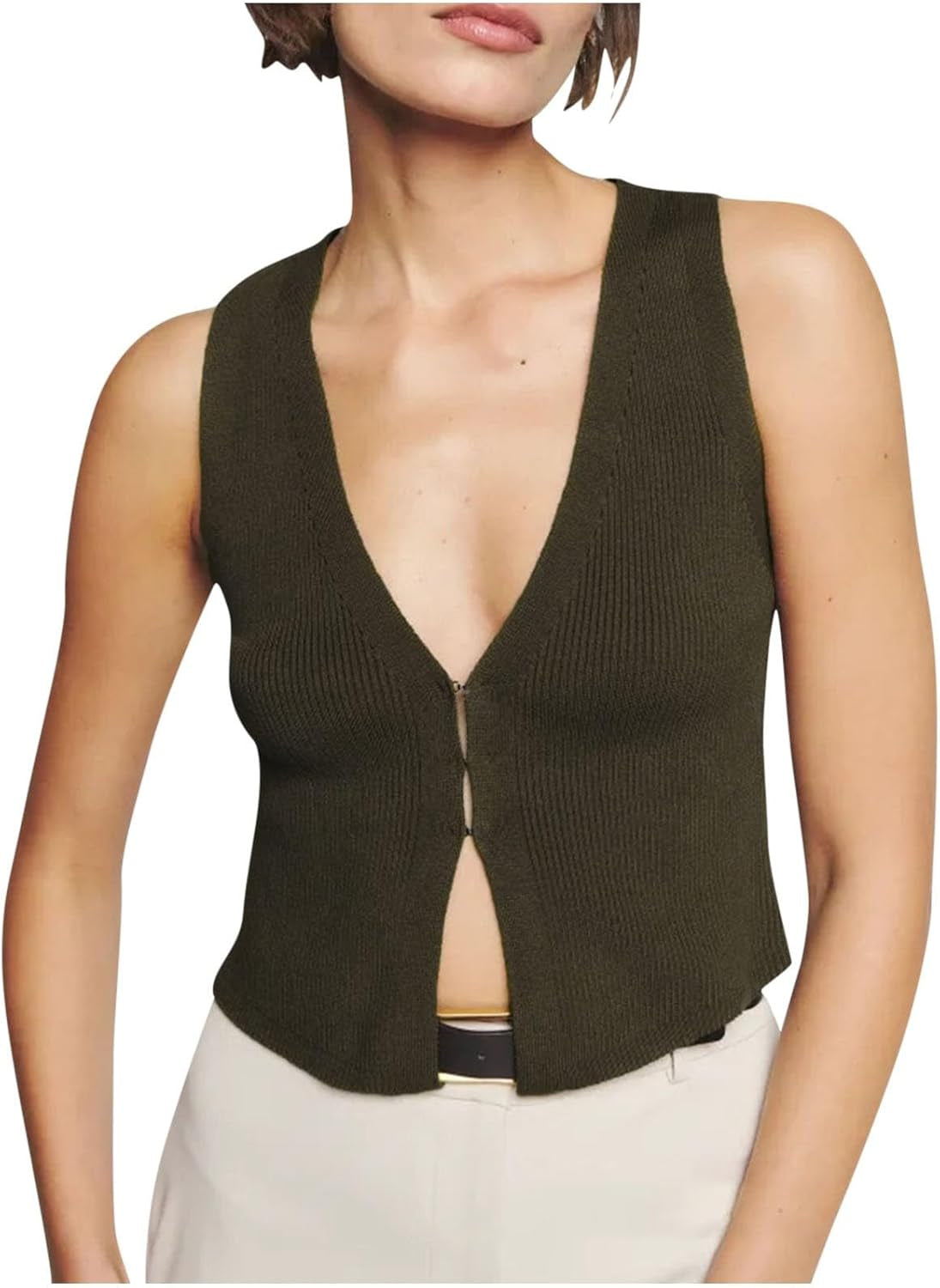 Hgps8W Women'S Sexy V Neck Sweater Vest Solid Casual Slim Fit Sleeveless Knitwear Tops Teen Girls Chic Streetwear