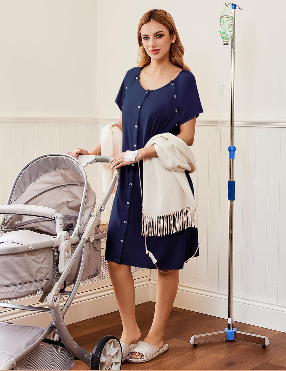 Ekouaer 3 in 1 Labor/Delivery/Hospital Gown Nursing Dress Maternity Nightgown Sleepwear for Breastfeeding with Button S-XXL