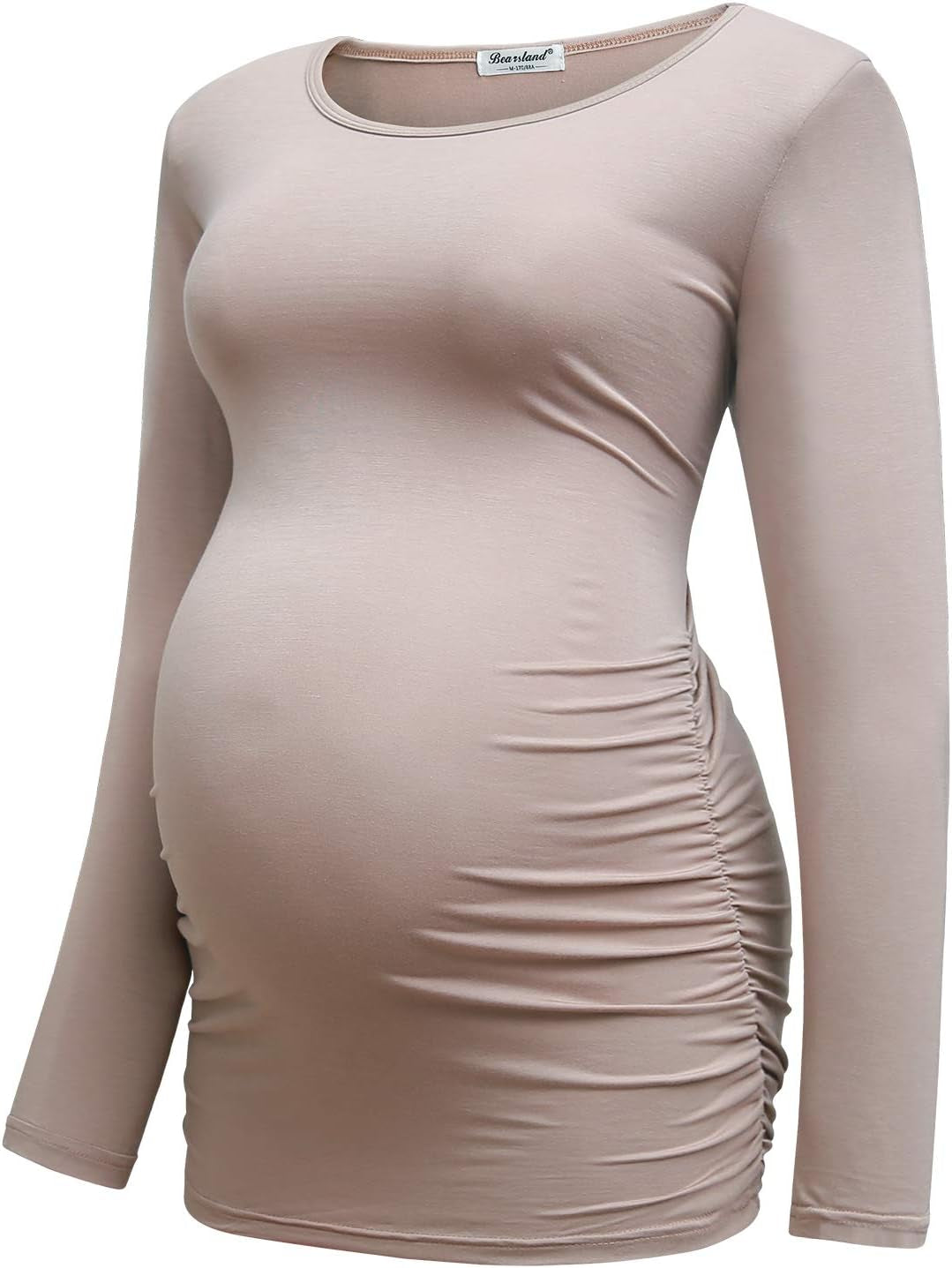 Bearsland Womens Maternity Long Sleeve Tshirt 3 Packs Classic Side Ruched Tee Top Mama Pregnancy Clothes