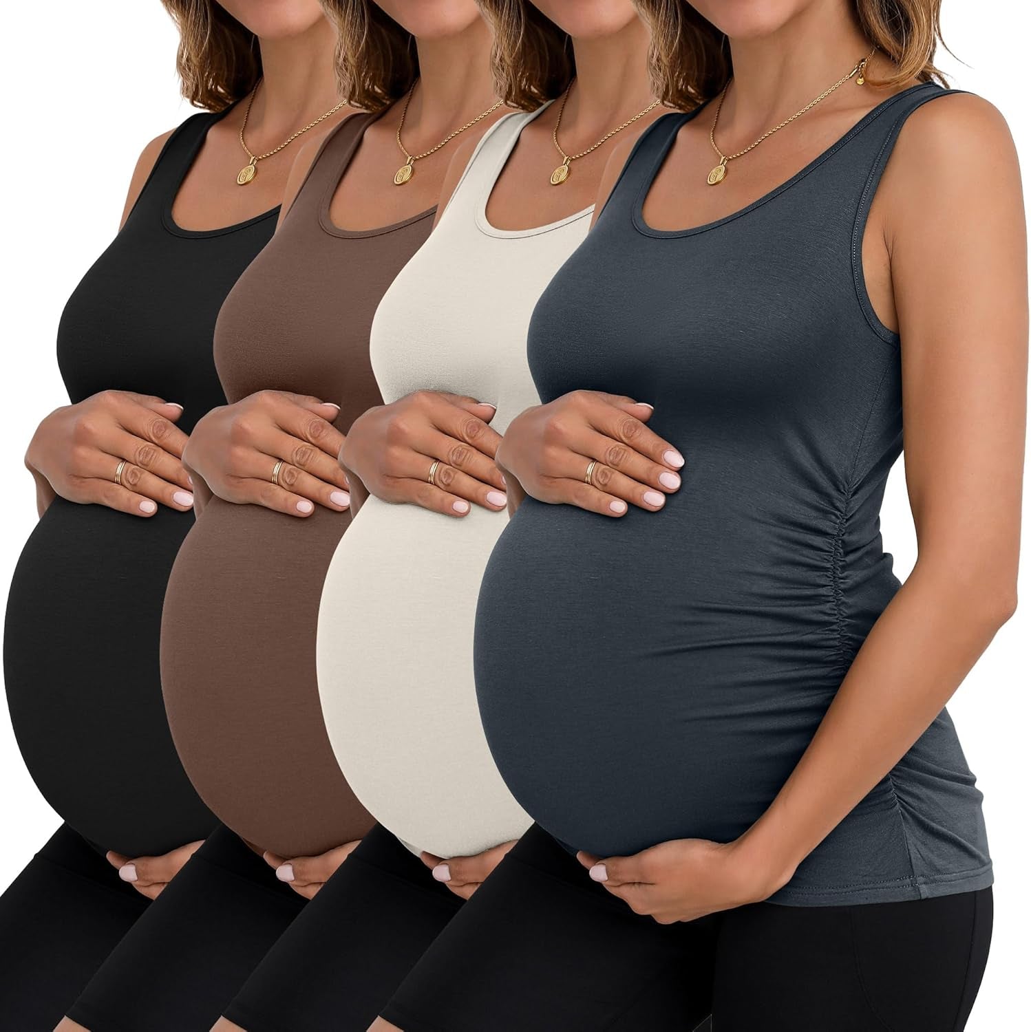 Ficerd 4 Pack Women'S Maternity Tank Tops Sleeveless Side Ruched Top Crew Neck Casual Pregnancy T-Shirts Summer Basic