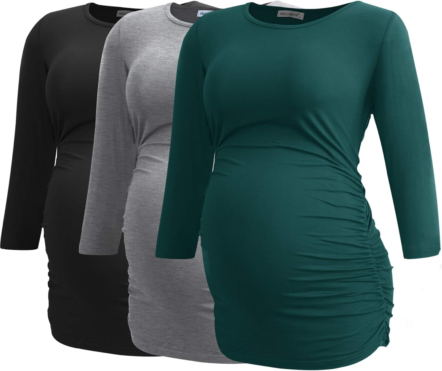 Smallshow Women'S Maternity Tops 3/4 Sleeve Tunic Pregnancy Clothes Shirt 3-Pack