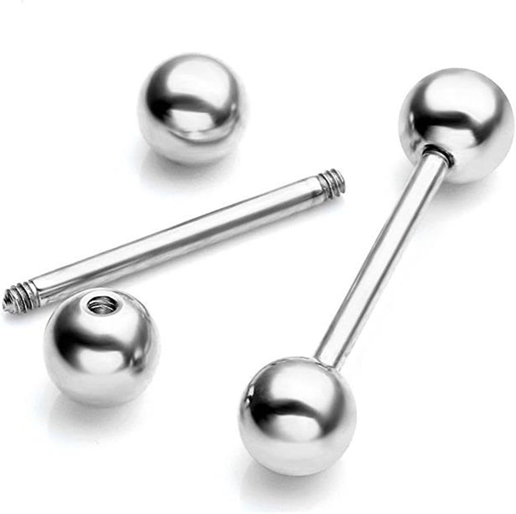 Kiokioa 12Pc 14G Mix-Color Stainless Steel Straight Barbell Tongue Rings Bars Piercing 5/8" Length