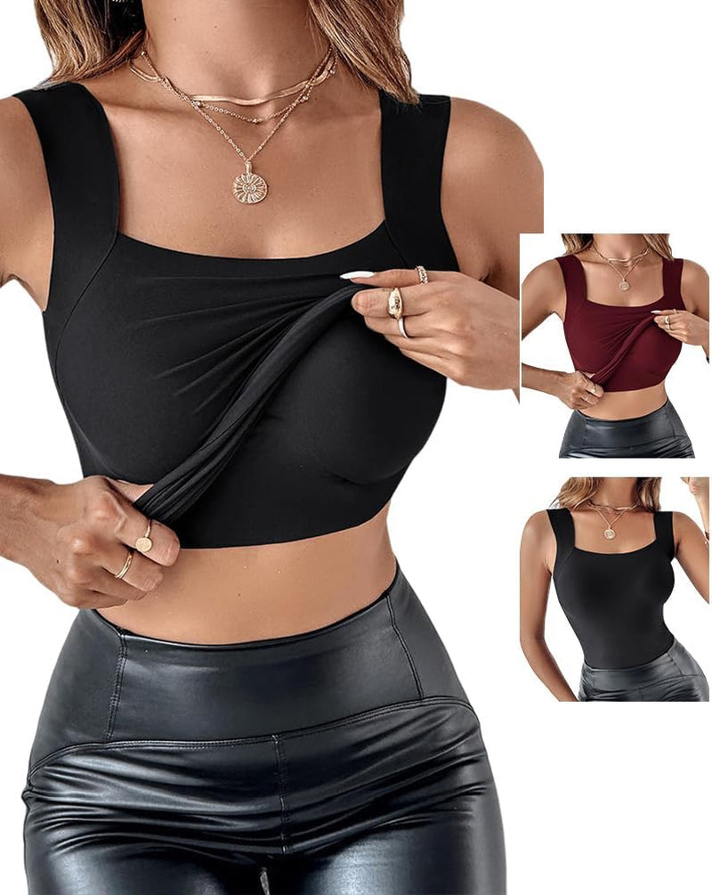 CHICME Womens U Neck Shapewear Built-In Bra Tank High Strechy Sleeveless Slim Fit Tops Camisole Workout Tops