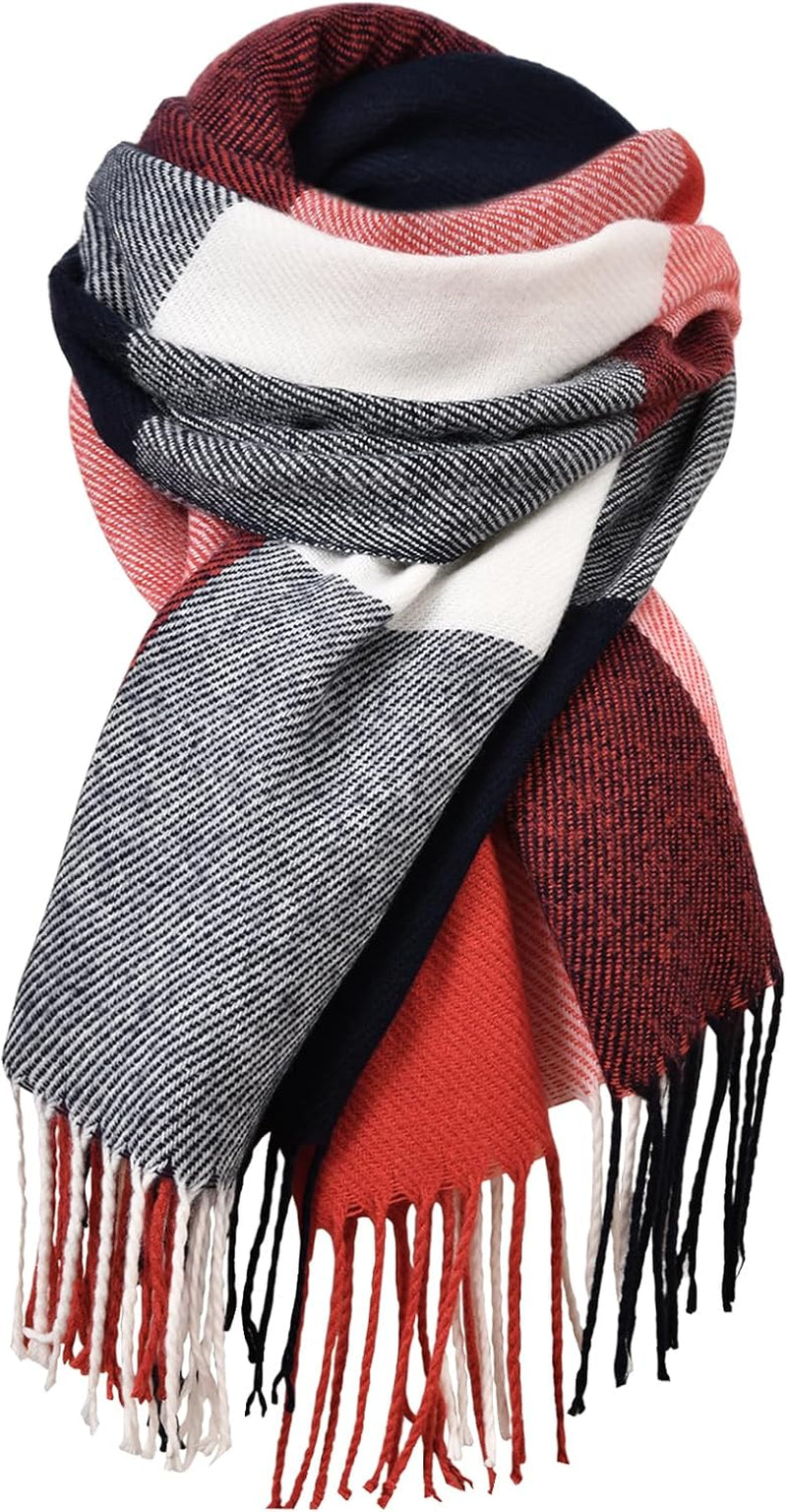 Fauson Winter Scarf for Women, Winter Warm Women'S Scarves, Soft Blanket Scarf Classic Tassel Plaid