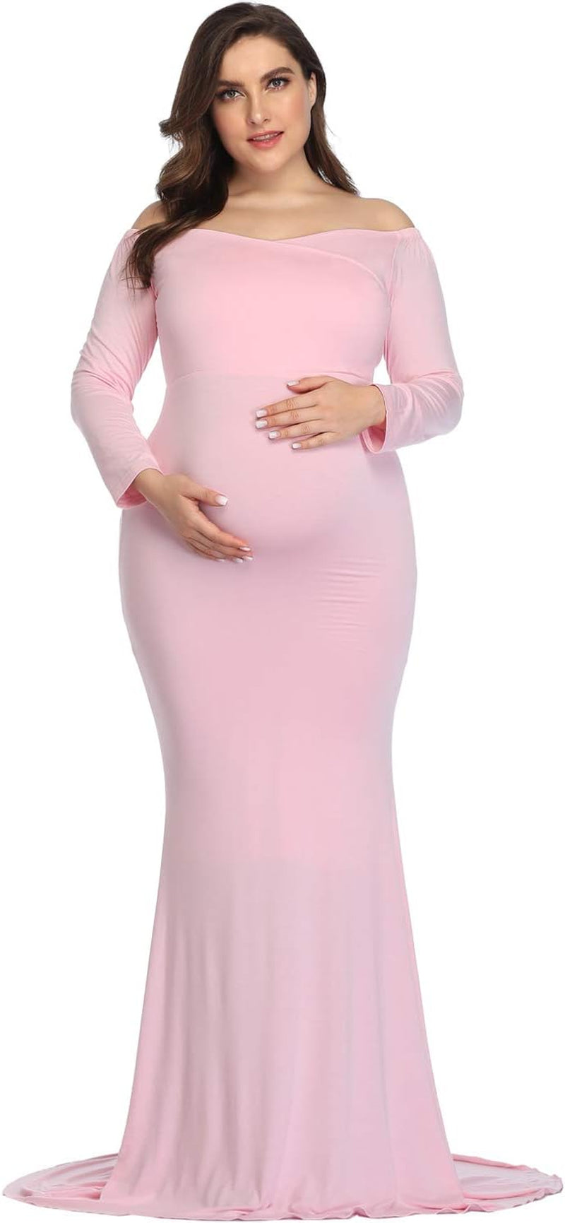 Ynimioaox Maternity Photoshoot Dress Long Sleeve Elegant Maxi Photography Dress Slim Stretchy Gowns