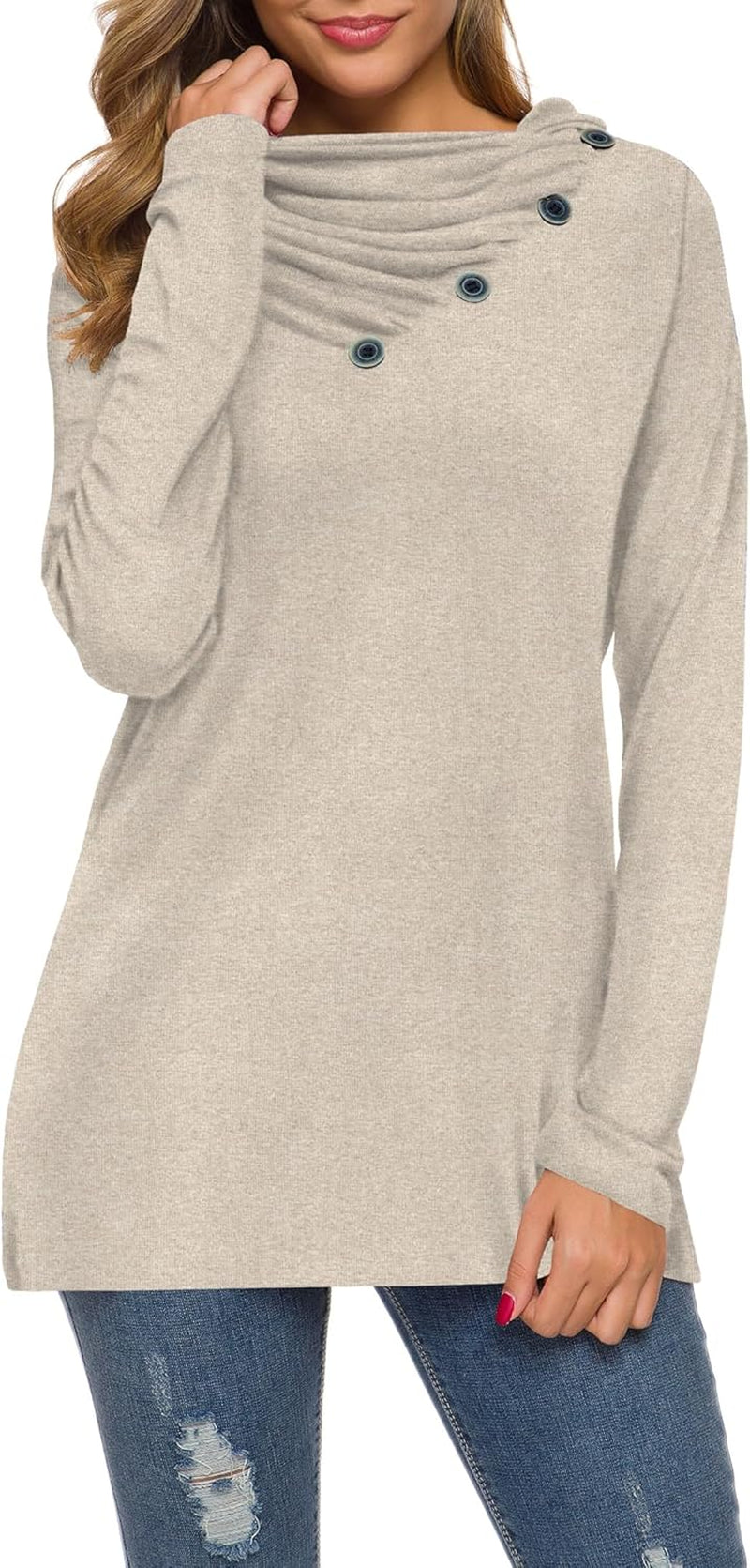 WEACZZY Women'S Long Sleeve Shirts Button Cowl Neck Casual Loose Tunic Tops Blouse Dressy Fall Fashion 2025