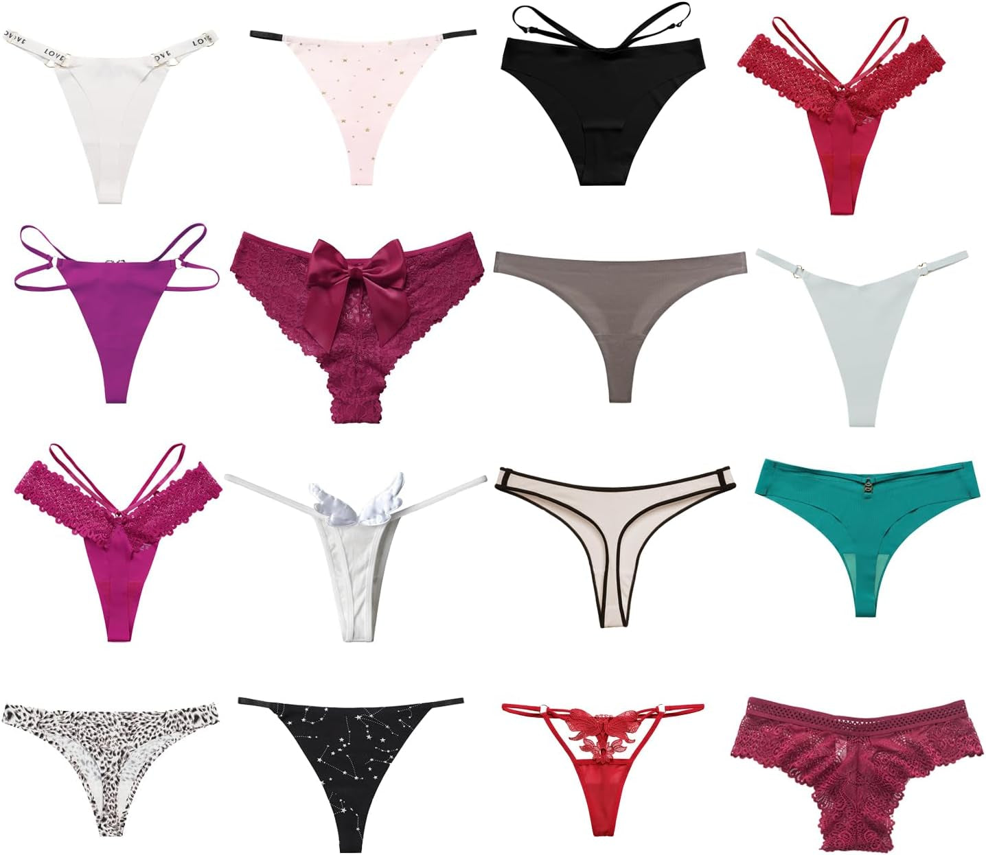 All assorted panty styles and colors in one variety pack