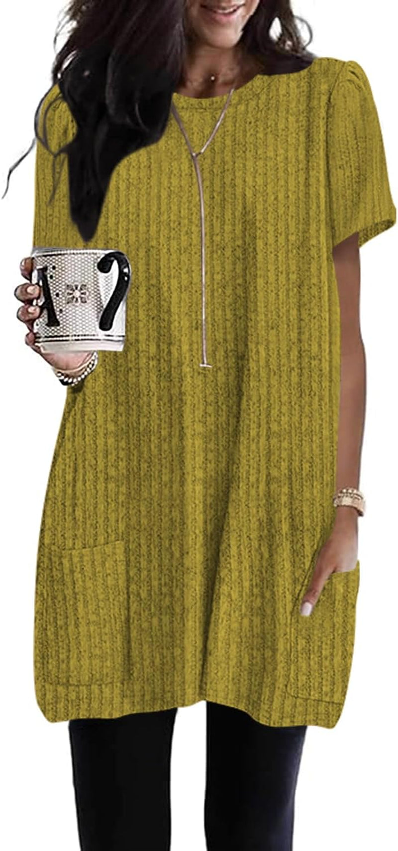 Naggoo Summer Womens Tunic Tops for Leggings with Pockets Loose Fit Short Sleeve Casual Long T Shirts