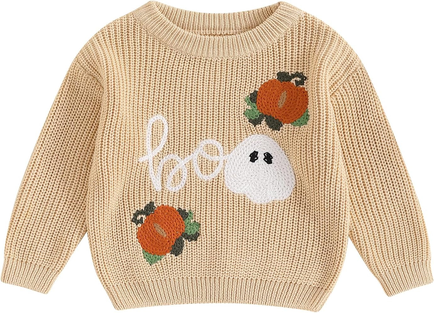 Baby Halloween Sweater Pumpkin Print Long Sleeve Crewneck Embroidery Knit Sweatshirt Toddler Fall Winter Pullover