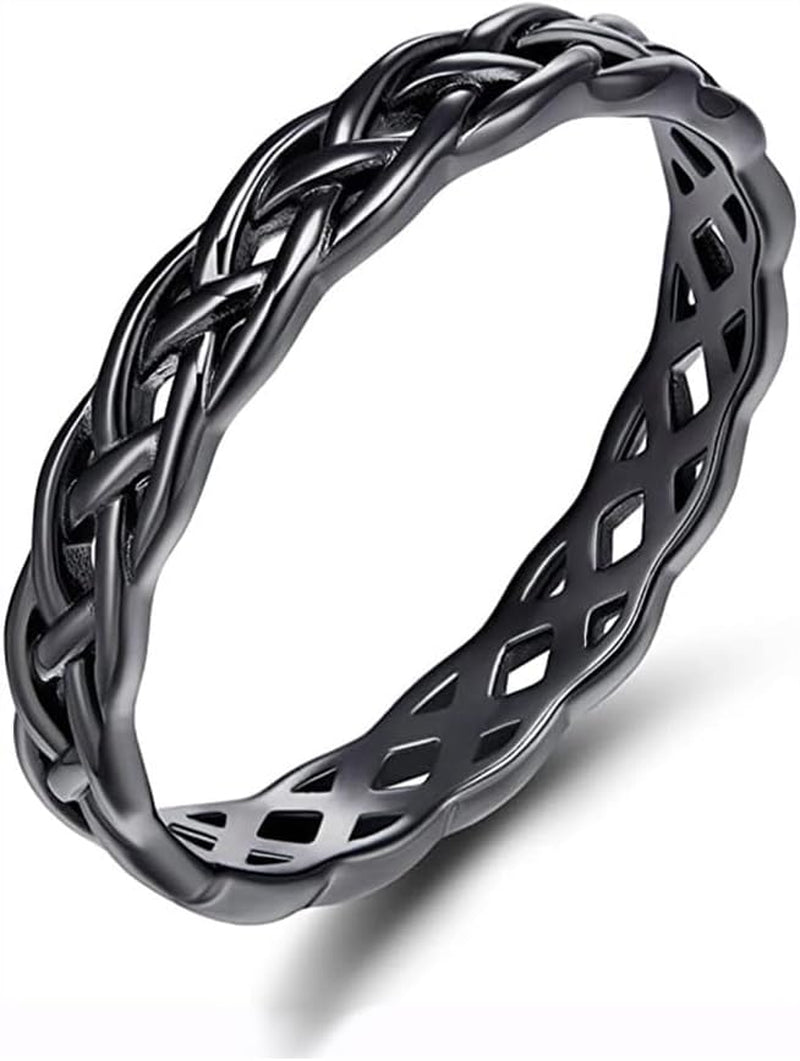 Celtic knot eternity band ring available in three metal finishes