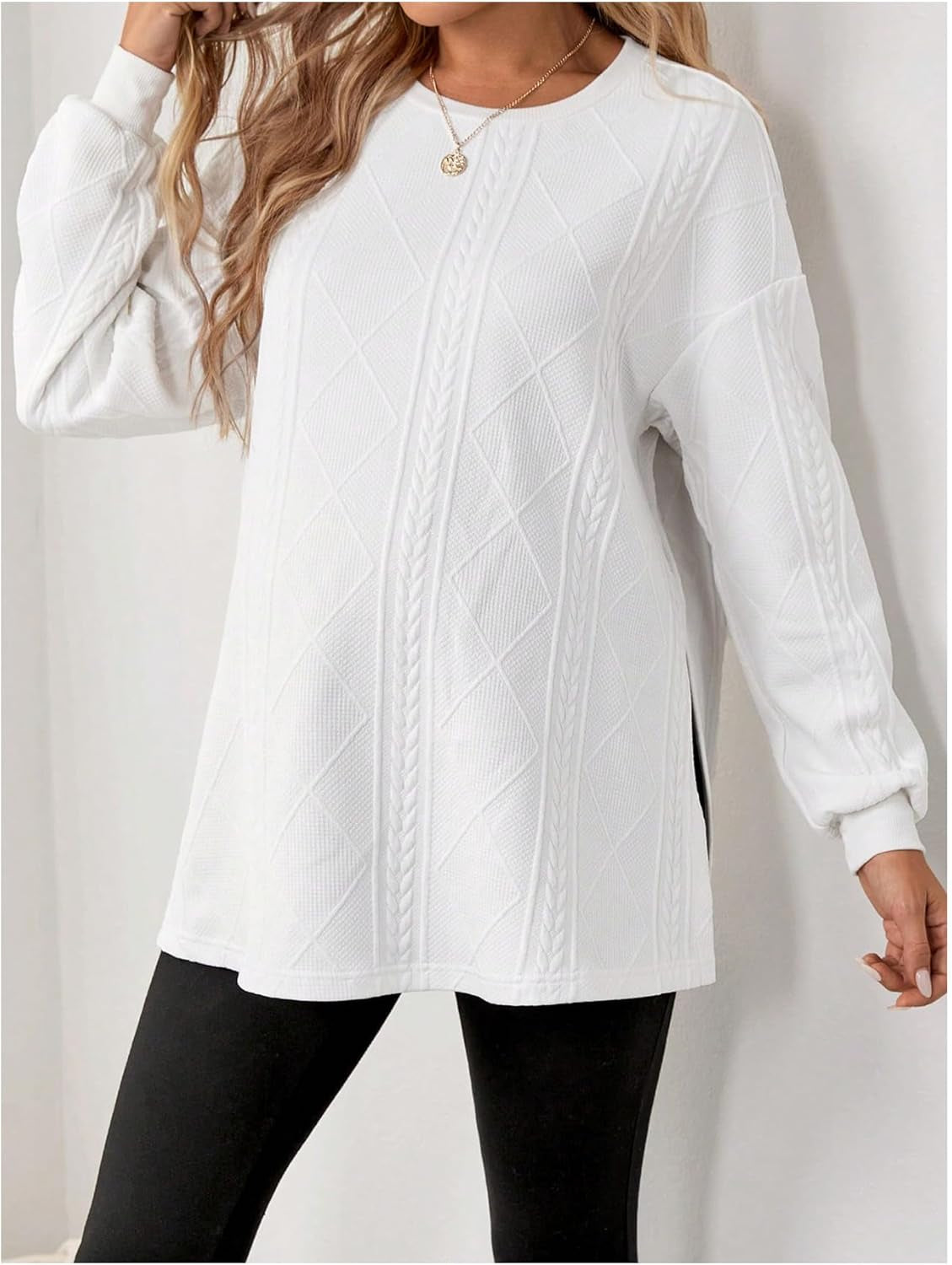 Makemechic Women'S Maternity Sweatshirt round Neck Long Sleeve Split Hem Pregnancy Pullover Tops