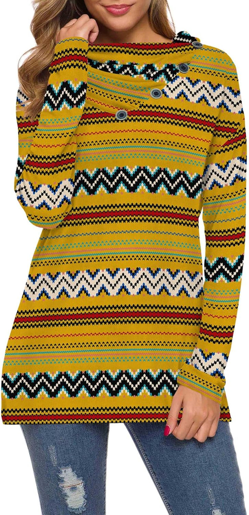 WEACZZY Women'S Long Sleeve Shirts Button Cowl Neck Casual Loose Tunic Tops Blouse Dressy Fall Fashion 2025