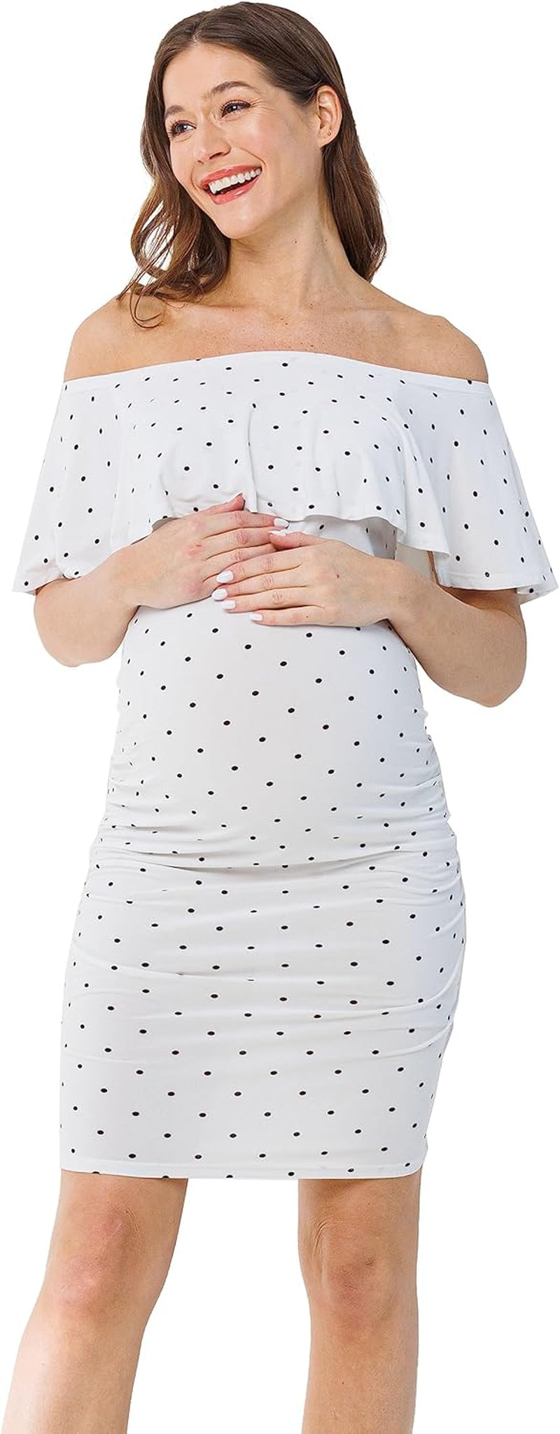 Hello MIZ Women'S Floral Ruffle off Shoulder Maternity Dress - Made in USA