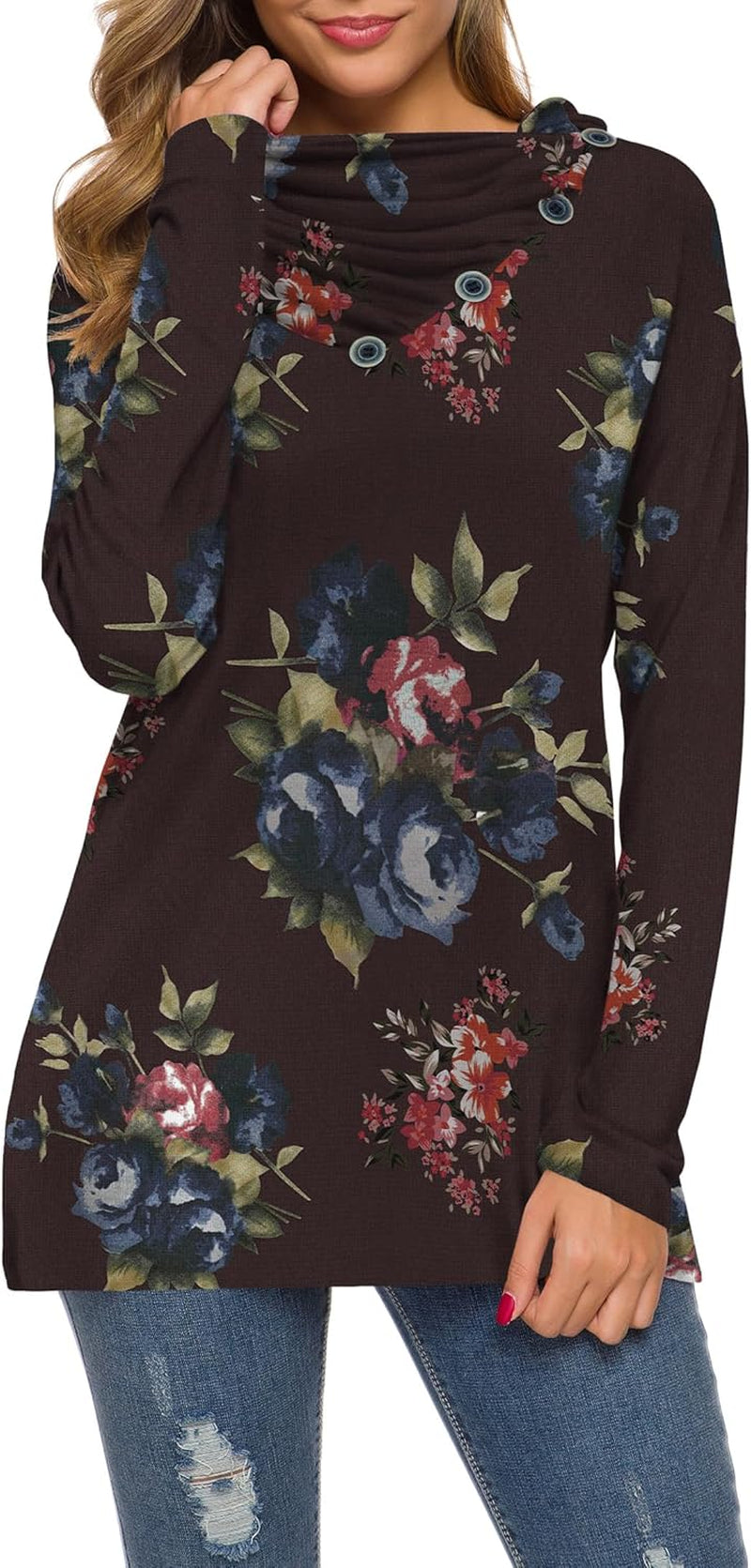 WEACZZY Women'S Long Sleeve Shirts Button Cowl Neck Casual Loose Tunic Tops Blouse Dressy Fall Fashion 2025