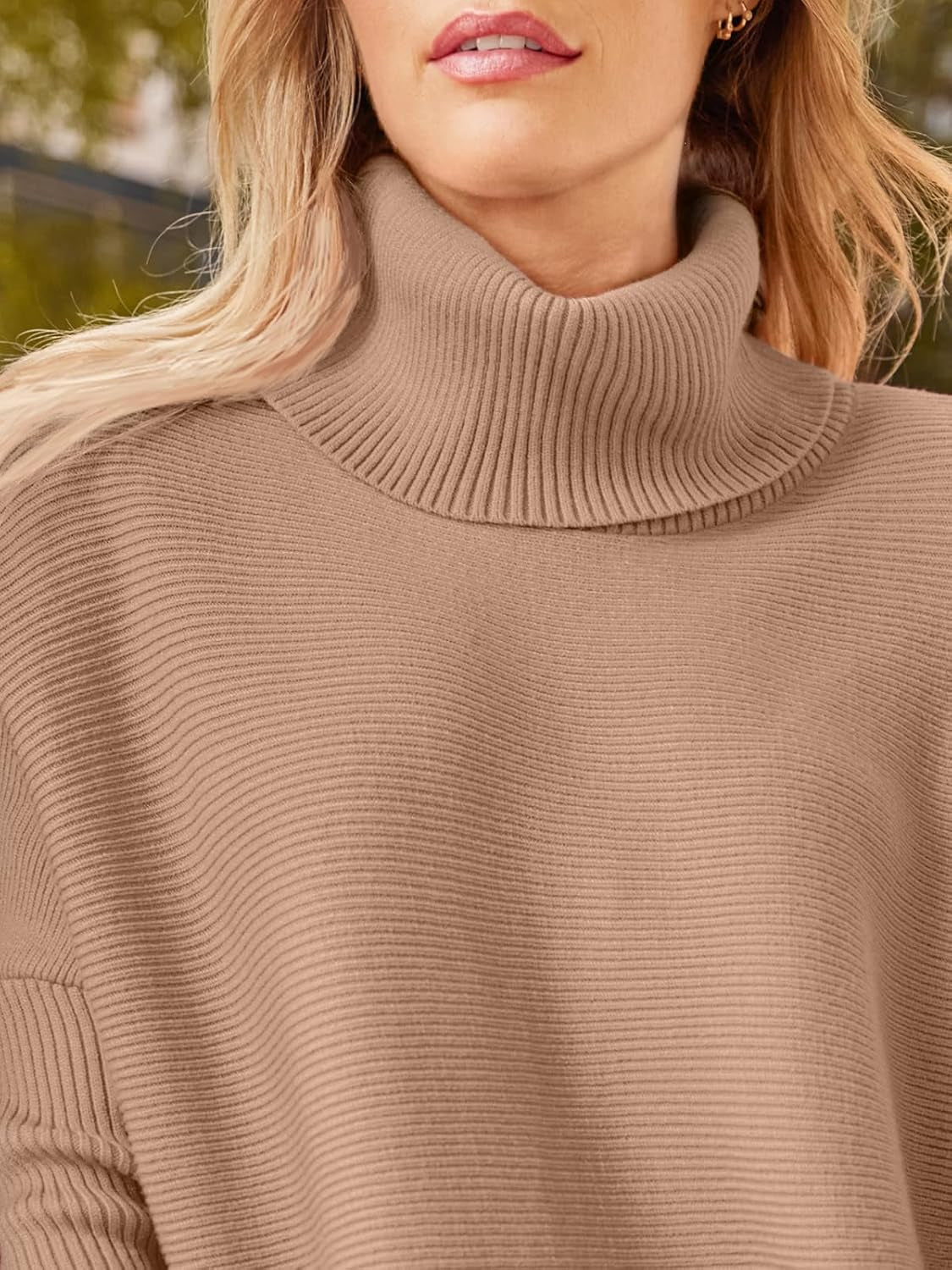 LILLUSORY Women'S Turtleneck Oversized Sweaters Long Batwing Sleeve Spilt Hem Tunic Pullover Knit Tops