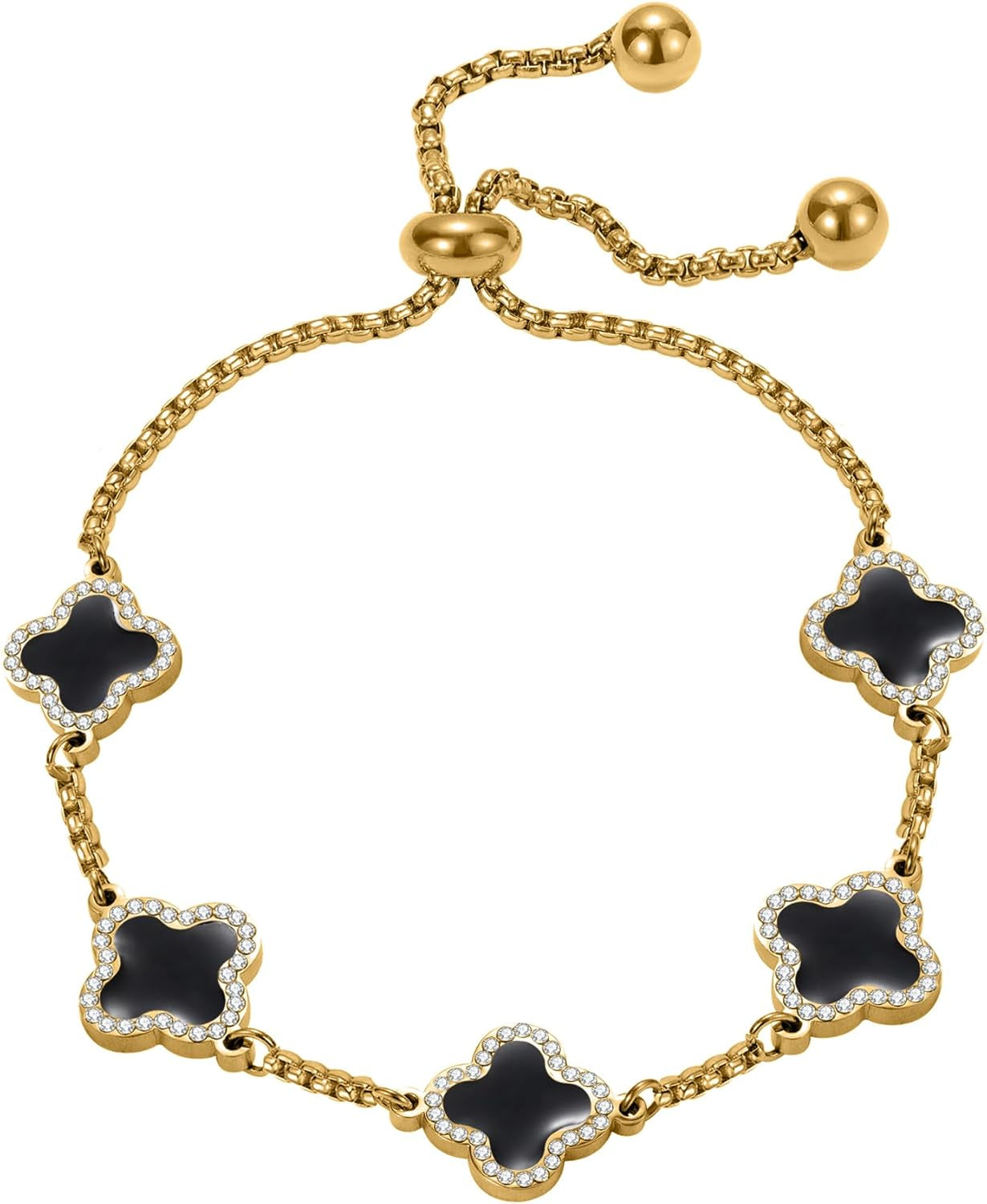 Clover Bracelet for Women 18K Gold Plated White/Black/Gold Flower Four Leaf Clover Bracelets Trendy Adjustable Jewelry Luky Gifts for Women