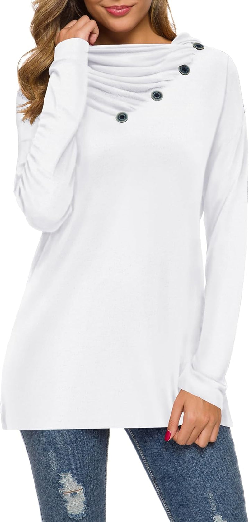 WEACZZY Women'S Long Sleeve Shirts Button Cowl Neck Casual Loose Tunic Tops Blouse Dressy Fall Fashion 2025