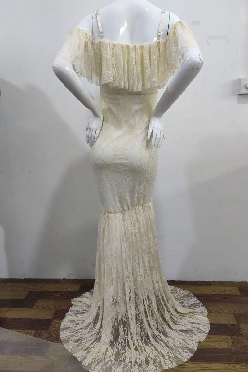 MYRISAM Women Maternity Lace Mermaid Gown off Shoulder Ruffle Slim Fitted Photo Shoot Wedding Party Prom Baby Shower Dress