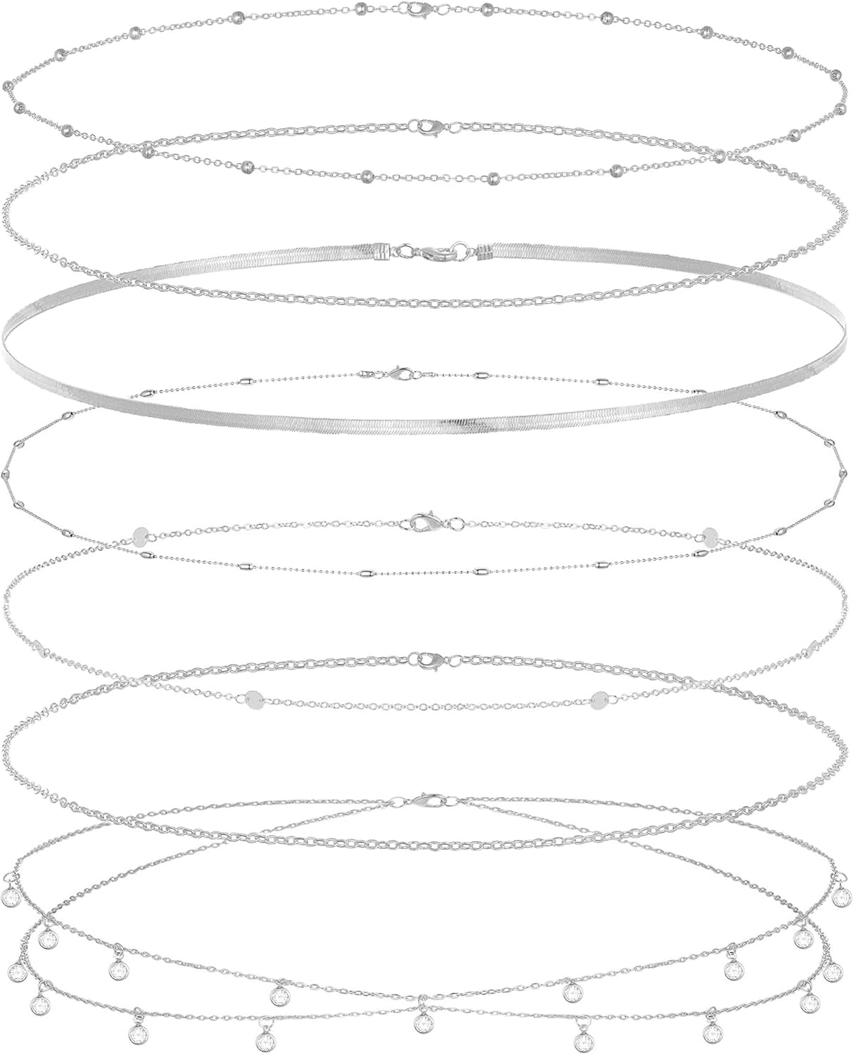 8Pcs Waist Chain 18K Gold Plated Belly Belt Chains Sexy Bikini Summer Beach Satellite Beaded Sequin Snake Layered Coin CZ Body Chain Jewelry Accessories for Women Gold Silver Tone Adjustable